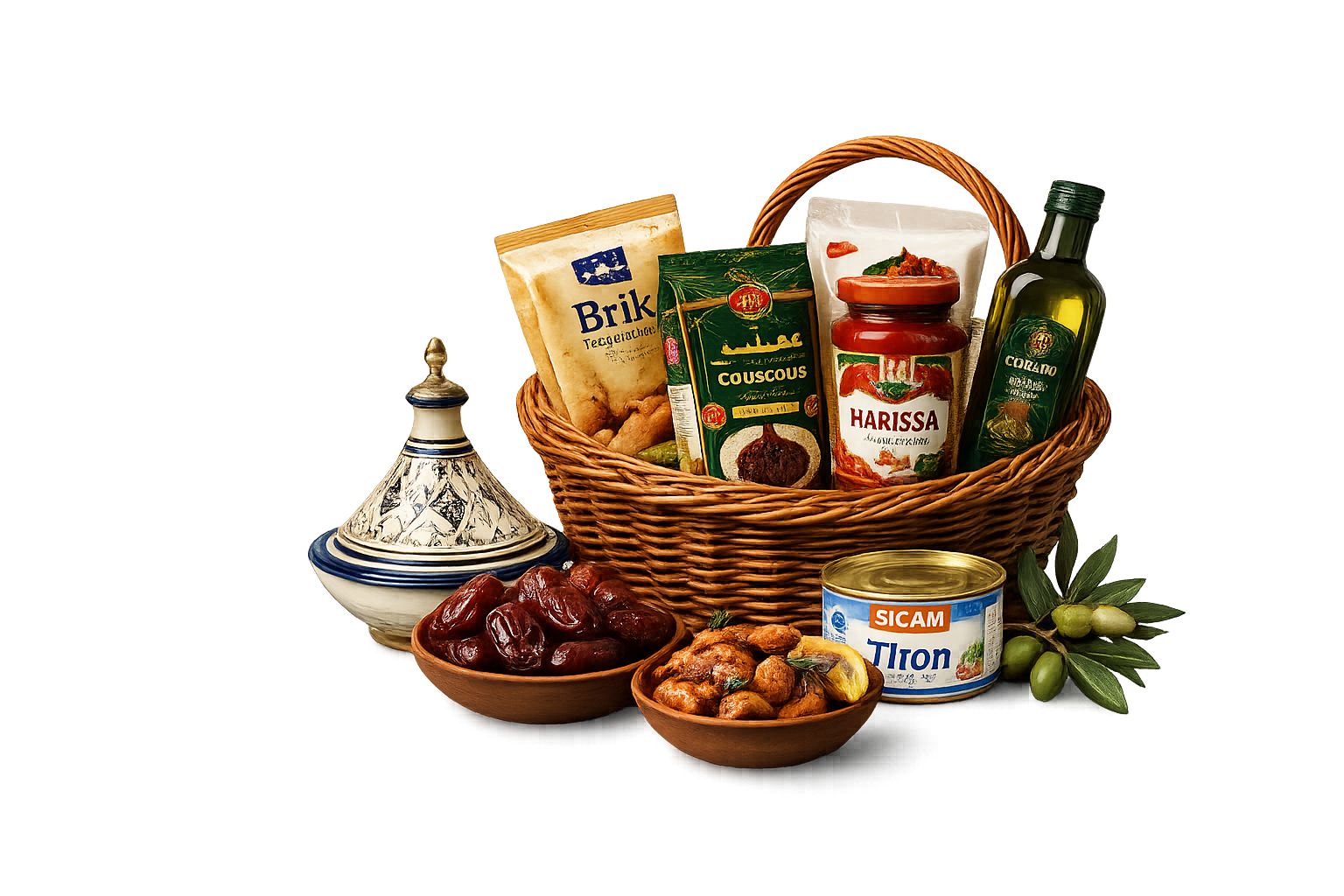 Produktkorb mit tunesischen Spezialitäten